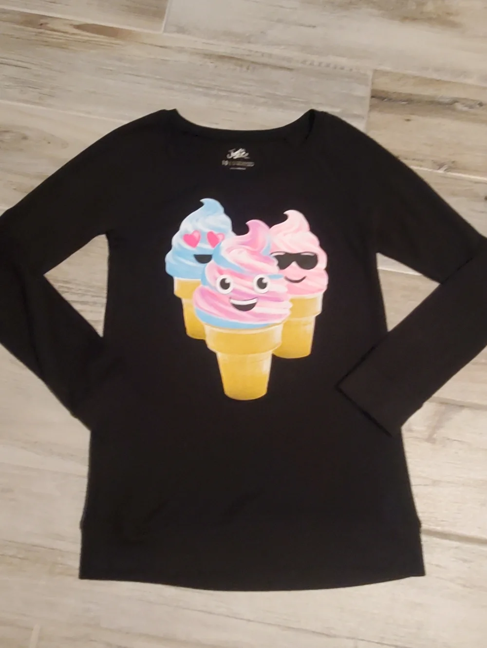 Justice Sz  10 Light Weight Black Sweater Sweatshirt Top Ice cream cone Soft